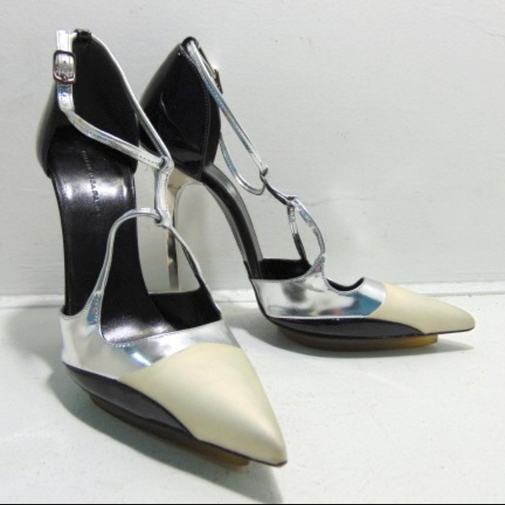 Balenciaga Black/White/Silver Point Metallic Heels - Picture 1 of 6